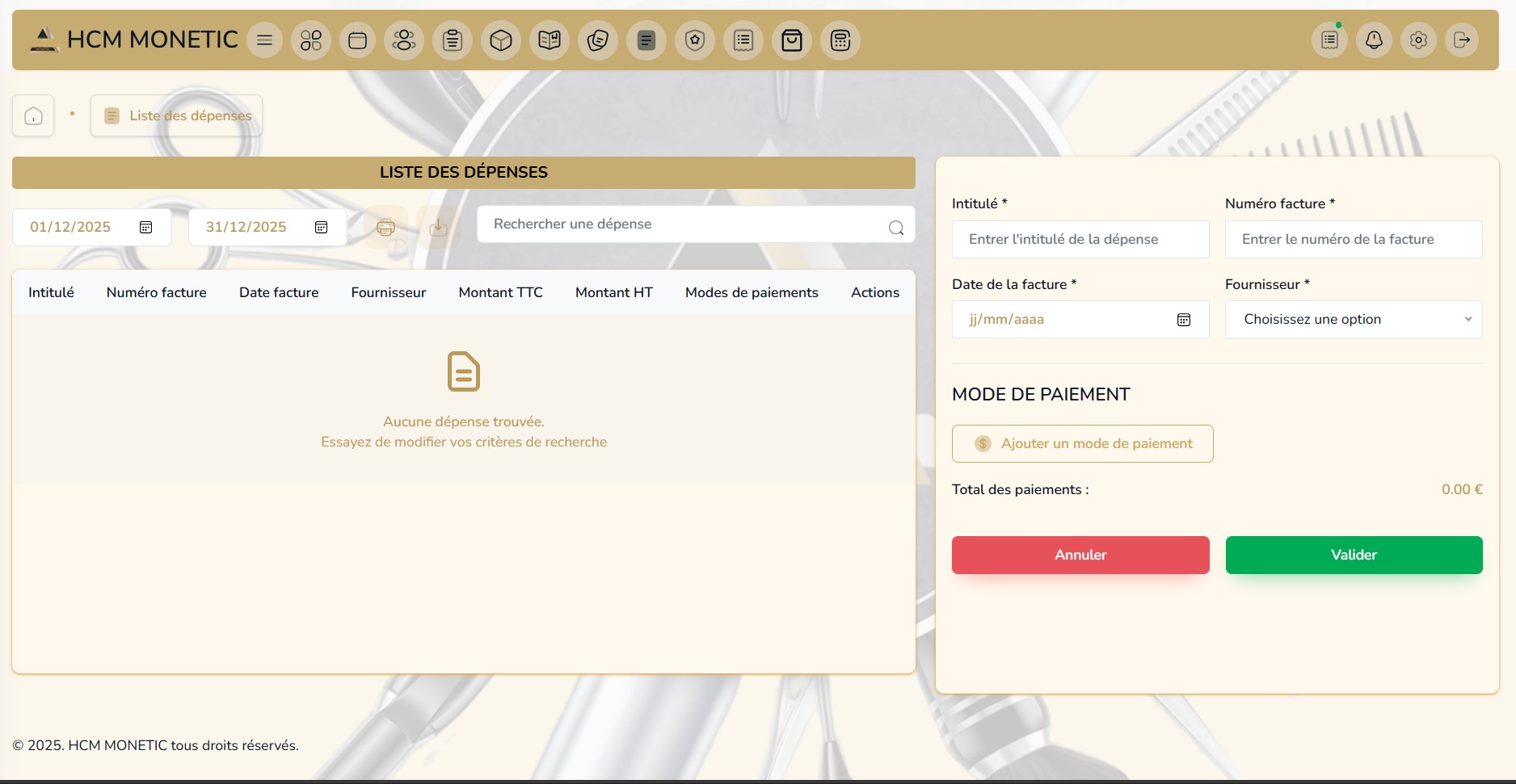 Gestion Dépenses HCM MONETIC
